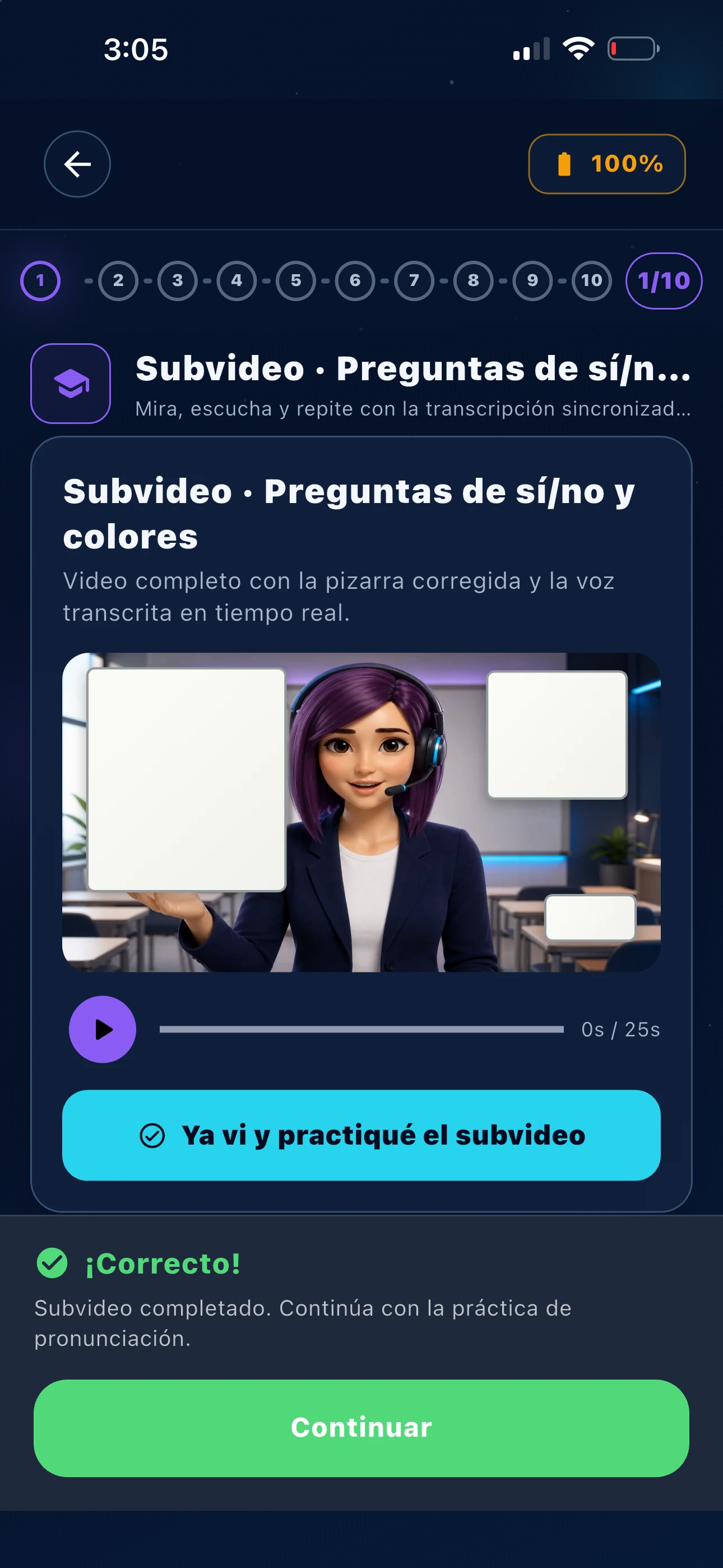 Pantalla de Inglés que puedes ver en Micalia AI